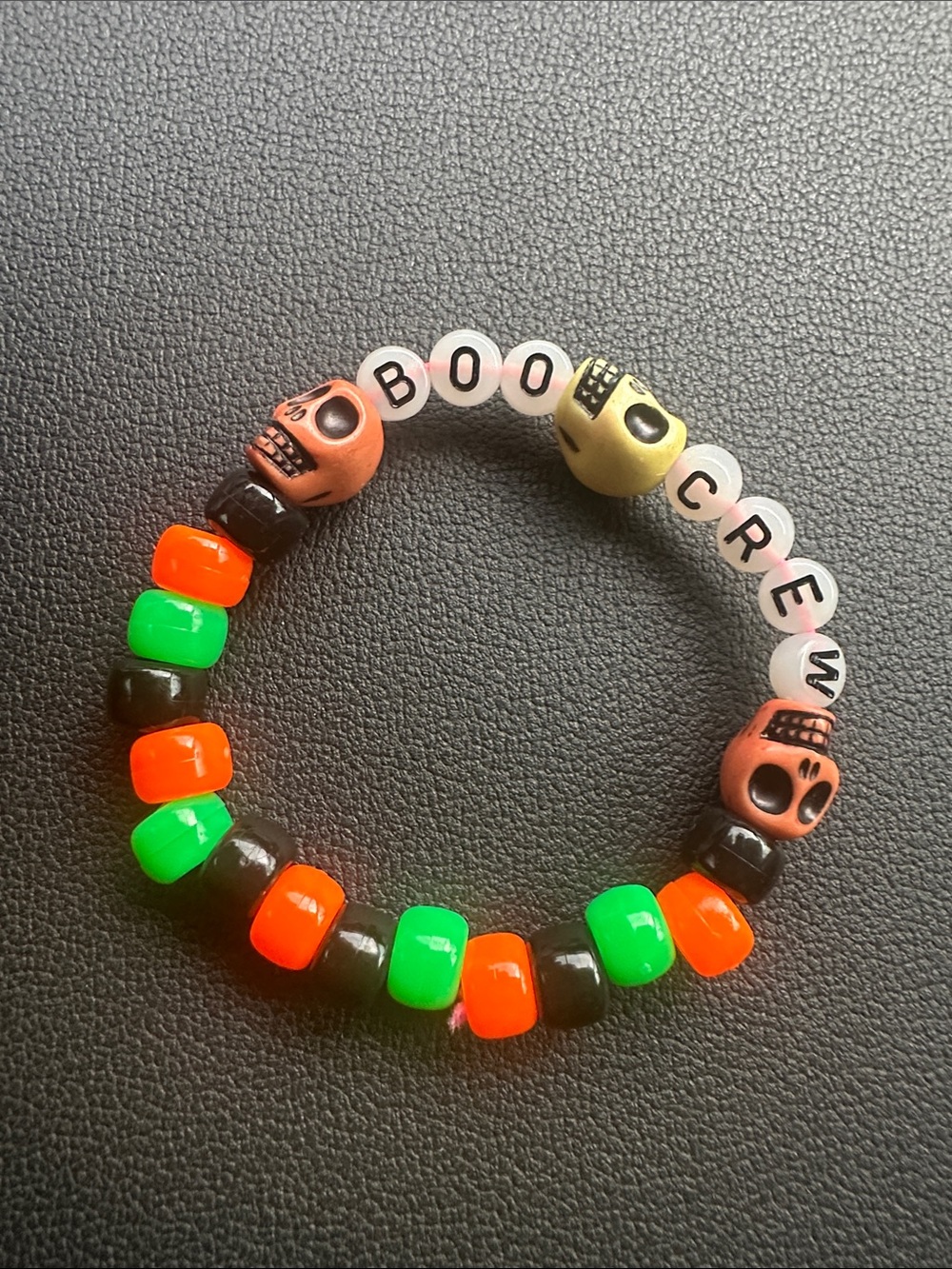 Kids Halloween 'BOO CREW' Beaded Bracelet - Orange, Green & Black
